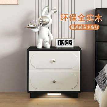 2024新款法式全实木床头柜意式轻奢家用黑白撞色收纳免安装床边柜
