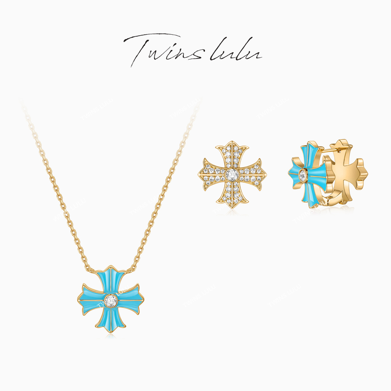 Twins Lulu【Cross Flower】Summer Exquisite Cross Blue Necklace Tsj10487 Paired with Tsl10476