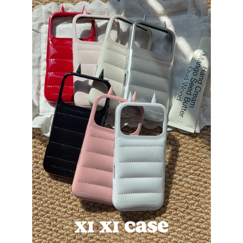 Trendy Shell, Personalized down Jacket with Three-Dimensional Horns, Suitable for Apple 17 Pro Max Phone Case, iPhone 16 Plus Solid Color, 15 Simple, 14 Faux Leather, 13 Anti-Drop Protective Cover