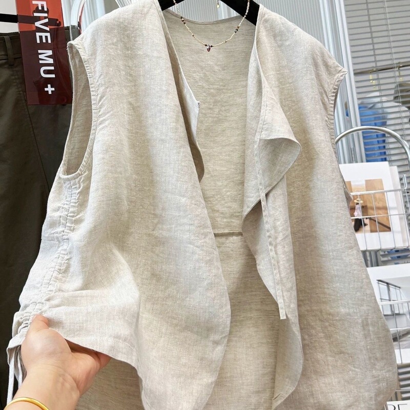 High-End Cotton and Linen Sleeveless Shirt Vest for Women, Summer Outerwear, Old Money Style Linen Vest, Small Shirt Top High-End Cotton and Linen Sleeveless Shirt Vest for Women, Summer Outerwear, Old Money Style Linen Vest, Small Shirt Top