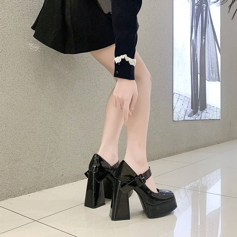 Ruominia 12cm French Mary Jane Shoes for Women, Chunky Heel, 2025 New Style, Sky-High Waterproof Platform, Single Shoes for Petite Women