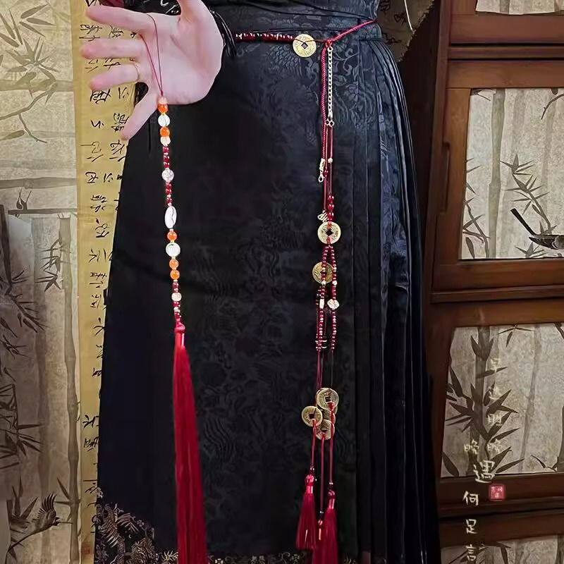 腰缠万贯~红色流苏禁步腰佩新中式古风汉服马面裙铜钱腰链配饰品_古风_淘宝游戏网