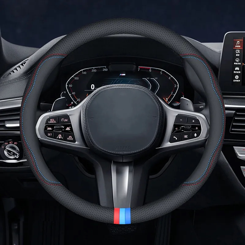 Car Steering Wheel Cover, Genuine Leather, Summer Ultra-Thin Breathable Anti-Slip Steering Wheel Cover, D-Type Handle Cover, Universal for All Seasons, Sweat-Absorbent