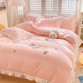 Special price korean version of princess style bed four-piece set girl heart cotton home student dormitory bedding clothes
