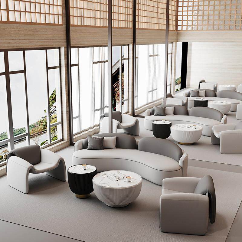 公司办公室休息区沙发：轻奢酒店式享受，弧形沙发打造高端洽谈氛围-榻榻米定制-淘宝百科网