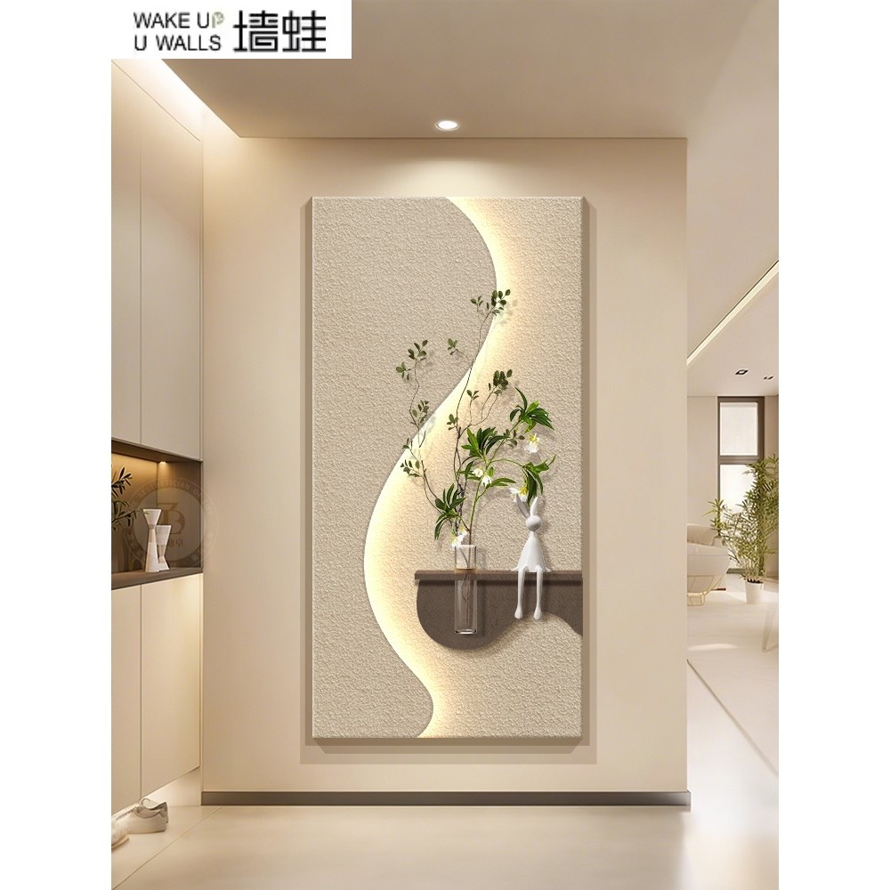 水培绿植入户玄关装饰画搭配奶油风立体砂岩壁灯,如何打造高级感走廊过道挂画?-氛围画灯画-淘宝好物网