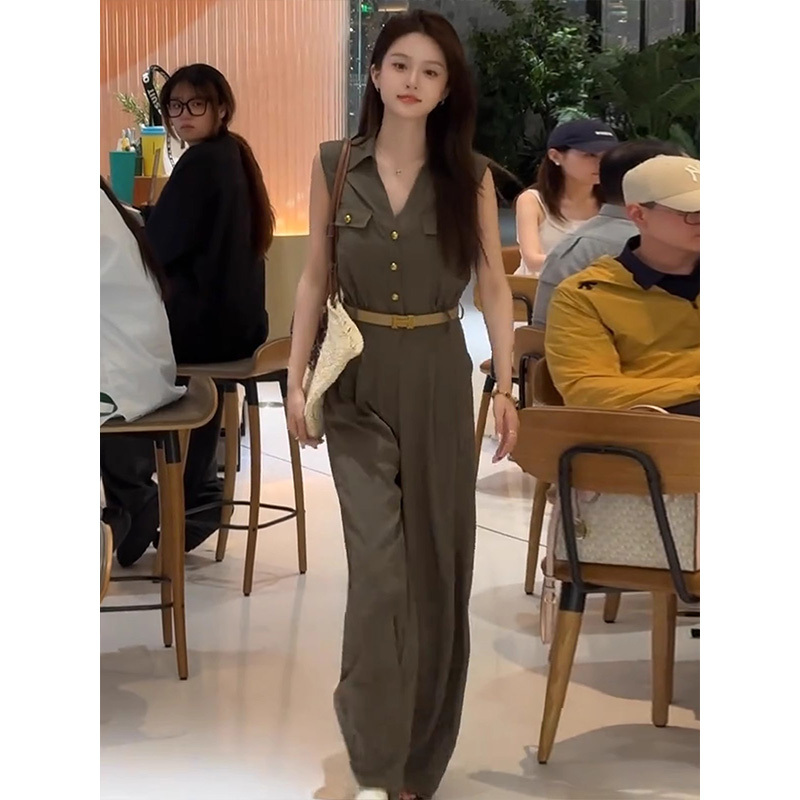 Korean Style Fashionable Jumpsuit for Women 2026 Summer New Style Light Mature Style Exquisite Sleeveless Design High Waist Straight Pants Suit