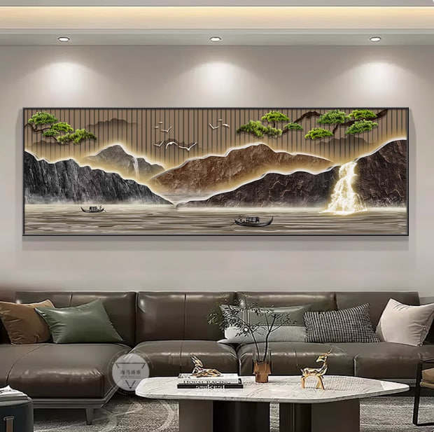 中式山水茶室挂画推荐!网红有靠山现背奢客厅沙发装饰画轻奢办公室墙壁挂画种草-现代装饰画-淘宝好物网
