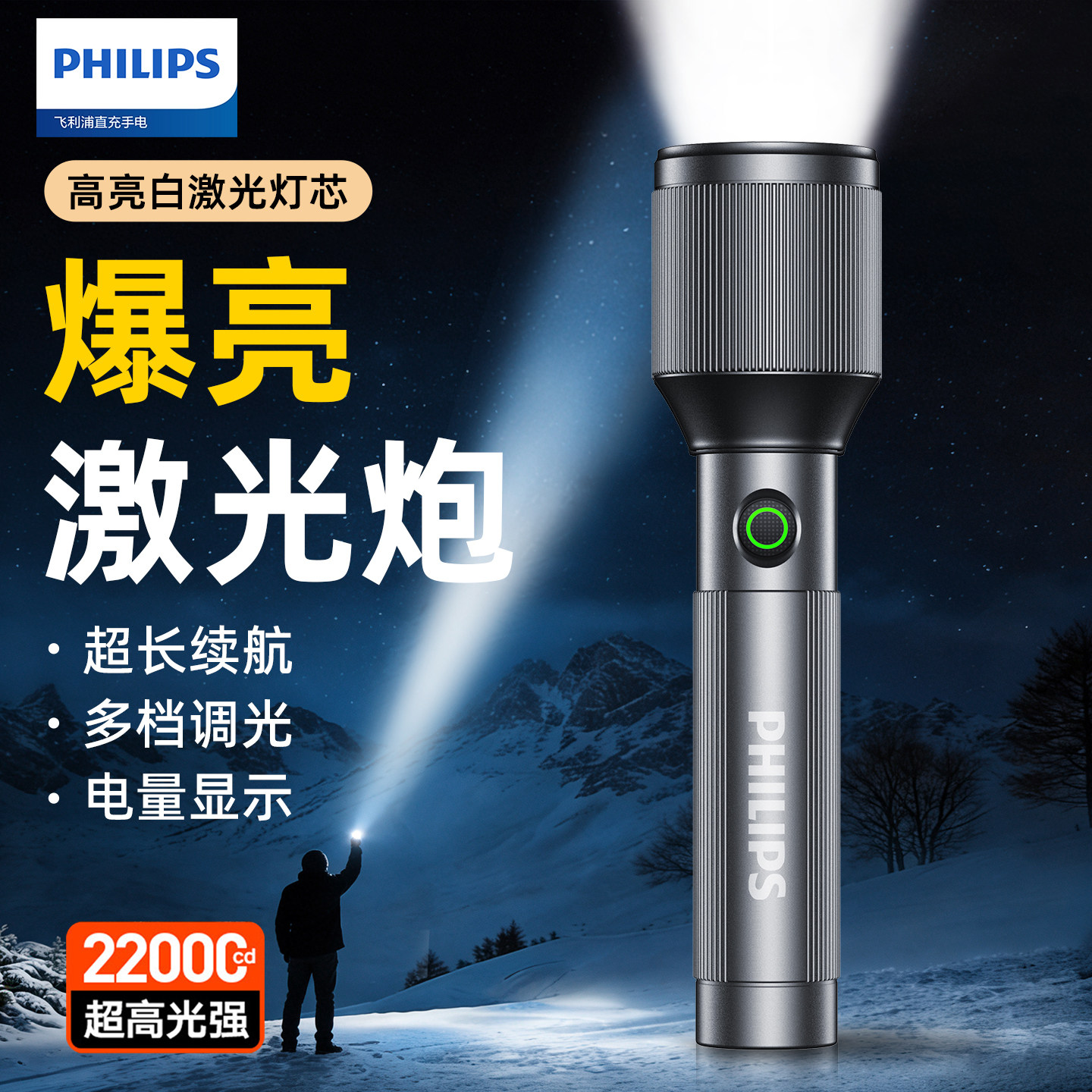 Фонарик Philips glare, сверхяркий, с большим радиусом действия, мощный, перезаряжаемый, долговечный, для использования на улице, длительный срок службы батареи, большая емкость