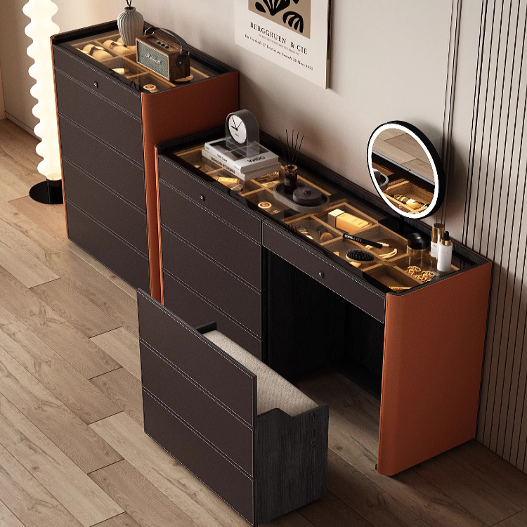 Italian-Style Light Luxury Dressing Table and Drawer Cabinet Combination for Bedroom Bedside, Jewelry Cabinet with Lock, Cloakroom Island Storage Cabinet