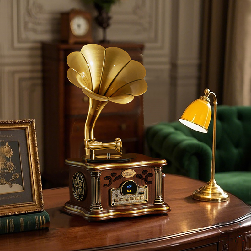 Oudino Mini Gramophone Rechargeable Birthday Gift Bluetooth Speaker Antique Retro Decorative Ornament 107
