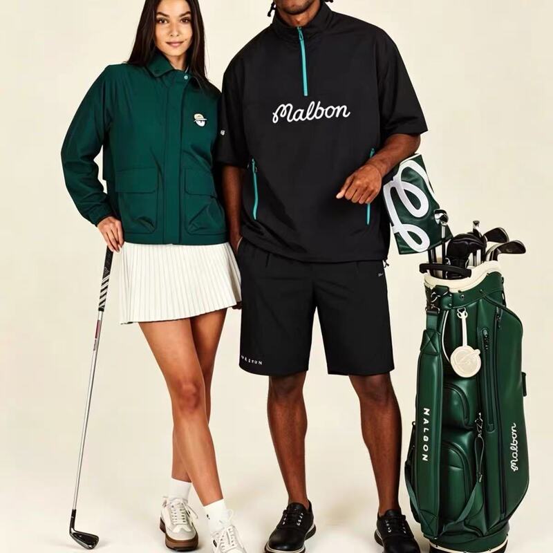 26 Men's Malbon Golf Quick-Drying Suit Breathable Stand-Up Collar Short-Sleeved Shorts Summer Golf Sun Protection Sportswear
