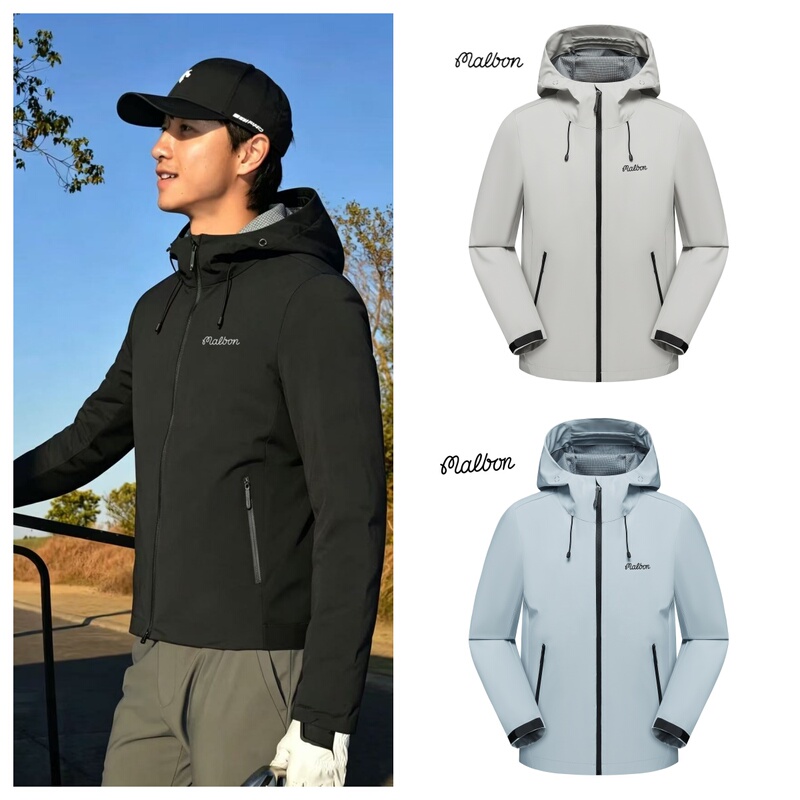 26 New Malbon Golf Clothing, Unisex Sports Windproof and Waterproof Casual Jacket with Hood