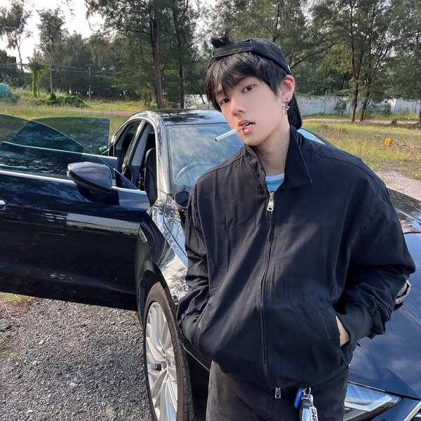 Ftmi Spring Lapel Flight Jacket Windproof Coat Versatile Minimalist Vintage