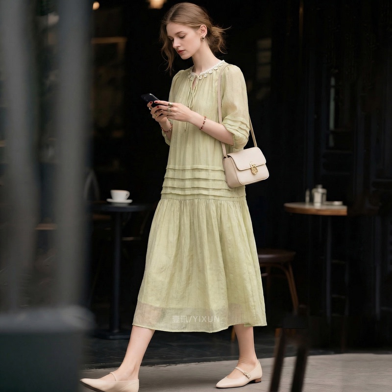 French Casual Style Design Dress for Women with Tie-Up Accordion Pleats, Slimming and High-End Feel, 2026 Summer New Style French Casual Style Design Dress for Women with Tie-Up Accordion Pleats, Slimming and High-End Feel, 2026 Summer New Style