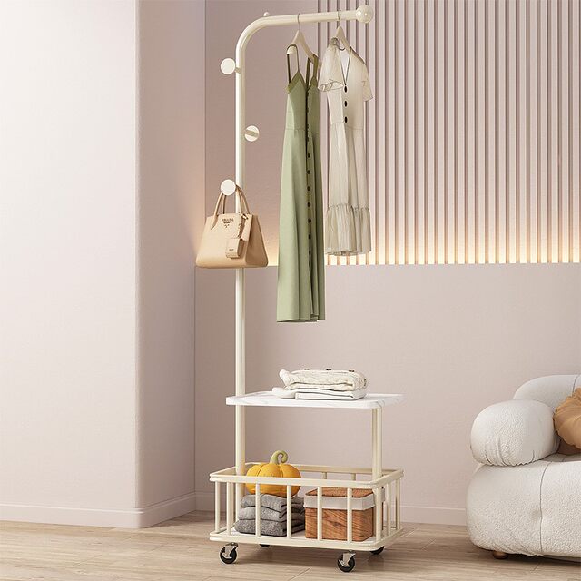 Multifunctional Floor-Standing Clothes and Bag Rack, Bedroom Coat Rack, Home Luxury-Style Floor-Standing Clothes Drying and Storage Rack for Living Room
