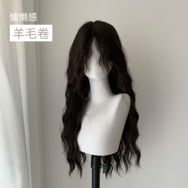 Southern French Girl·French Retro Wool Curly Xiao Wei Wig Black Women's Layered Long Hair Full Head Wig with Lace Front Southern French Girl·French Retro Wool Curly Xiao Wei Wig Black Women's Layered Long Hair Full Head Wig with Lace Front