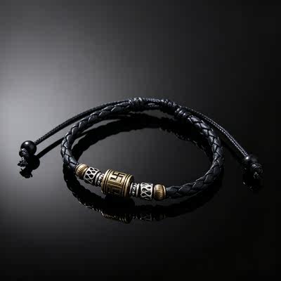 A Tibetan retro bracelet with a ten-thousand-character totem, a European and American style metal pendant, and a woven wax rope for your boyfriend as a men's accessory
