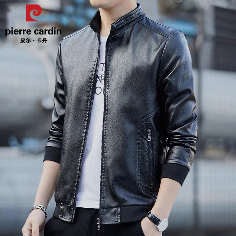 Pierre Cardin Leather Jacket Men's Stand-Up Collar Motorcycle Jacket 2026 Autumn New Trendy Casual Leather Jacket Pierre Cardin Leather Jacket Men's Stand-Up Collar Motorcycle Jacket 2026 Autumn New Trendy Casual Leather Jacket