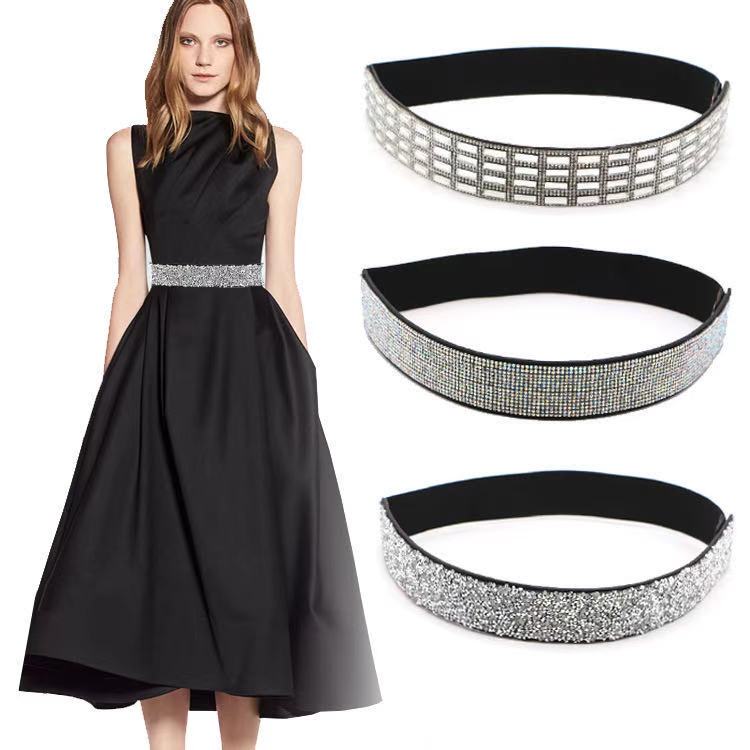 Korean Style Fashion Bling Rhinestone Elastic Waist Belt for Dresses, down Jackets, Coats, Wide Belt for Women, Versatile Korean Style Fashion Bling Rhinestone Elastic Waist Belt for Dresses, down Jackets, Coats, Wide Belt for Women, Versatile