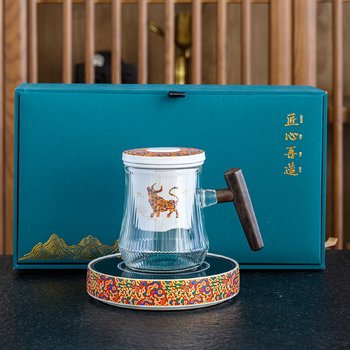 Constant temperature mug glass transparent ceramic filter tea cup wooden handle large capacity office cup with lid insulation
