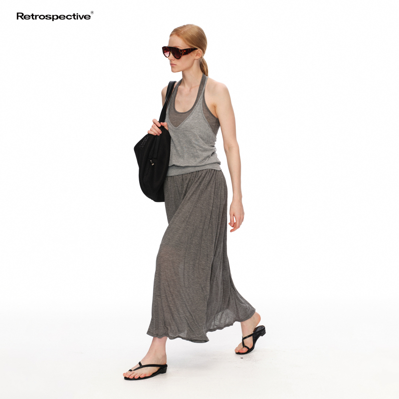 Rpt 100% Lyocell Tank Dress Fake Two-Piece Halter Neck Dress