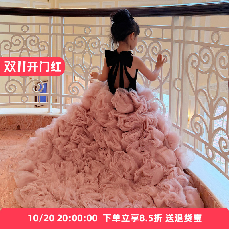 High-End Luxury Girls' Formal Dress for Runway Shows, Hostess, Birthday, Princess Dress, Piano Performance Dress, Tutu Dress with Train