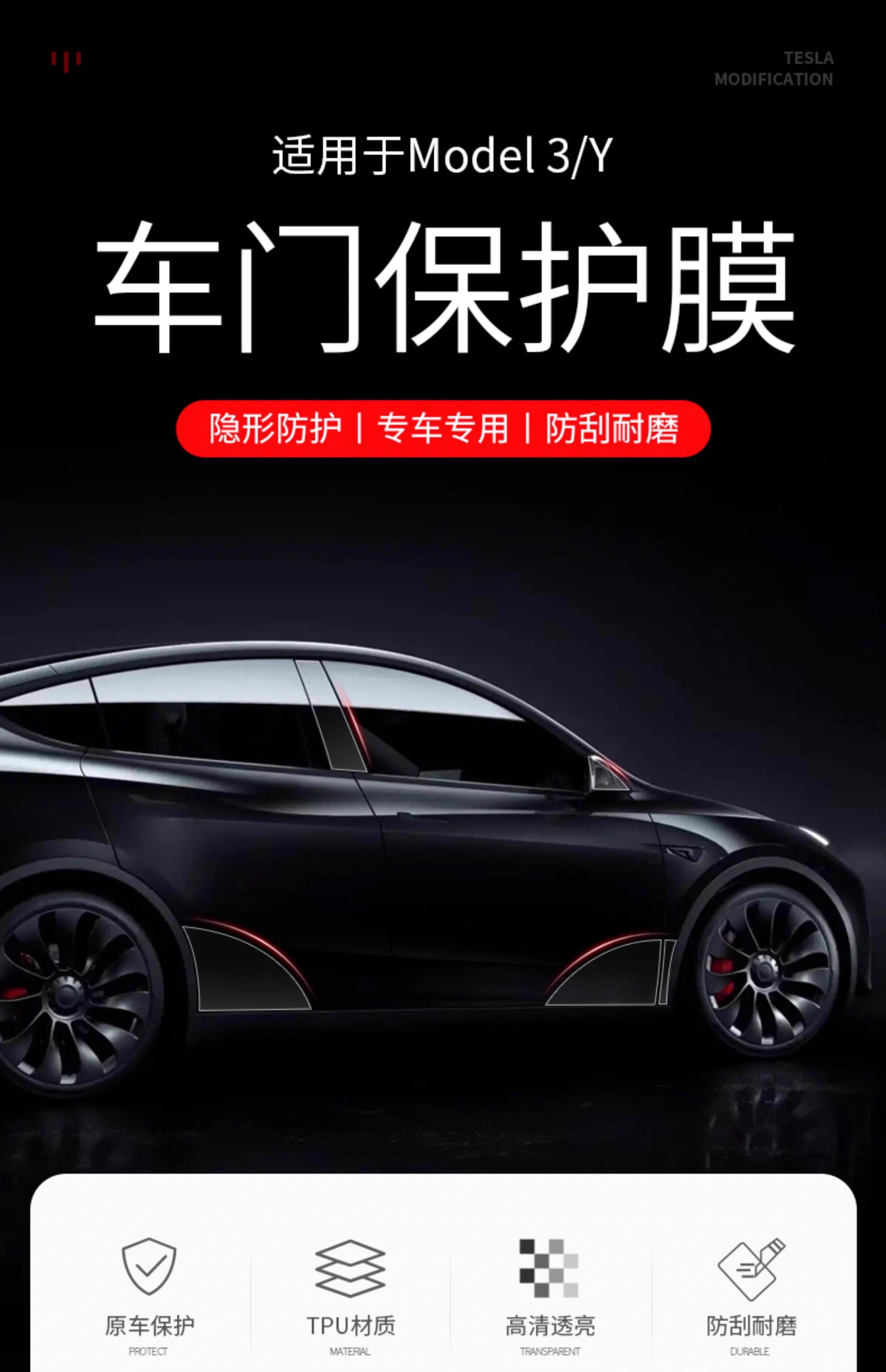 Tesla Model Y Rear Door Anti-Splash TPU Protective Film Accessories