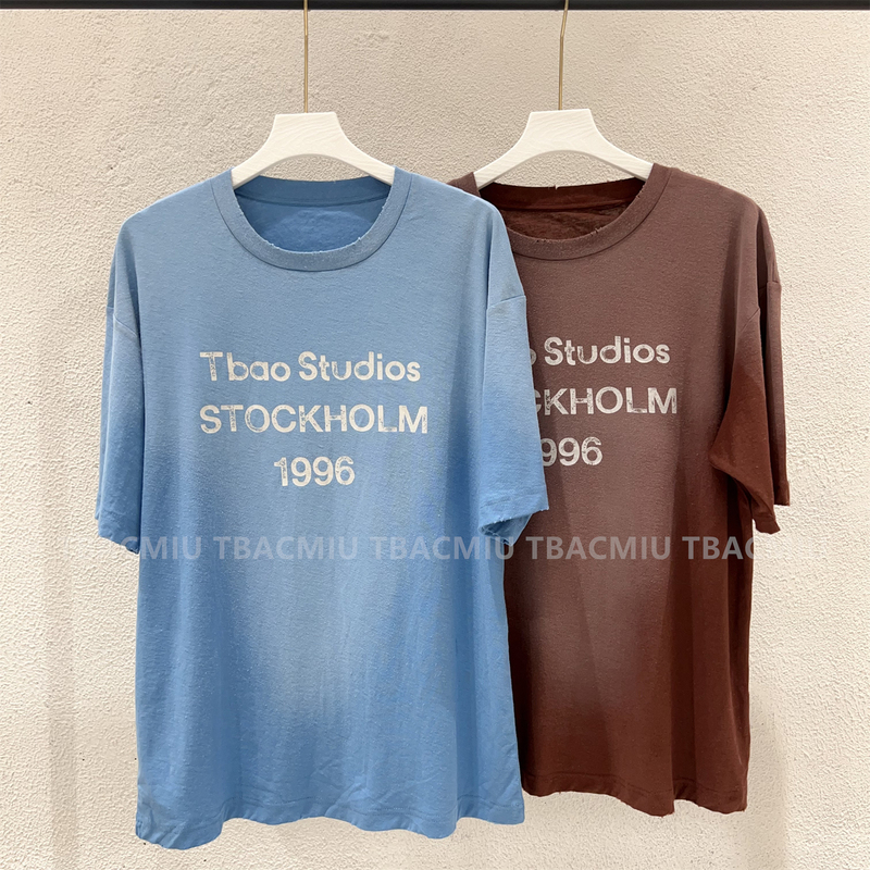 Correct Version 26 Spring/Summer New Model Celebrity Style 1996 Cornflower Washed Blue Cotton-Linen Short-Sleeve T-Shirt Unisex