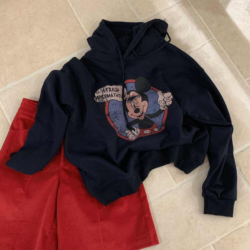 Vaoom-Korean Style Heavy-Duty Vintage Mickey Print Hooded Sweatshirt with an Age-Reducing Effect and Super Flattering Effect Ku05