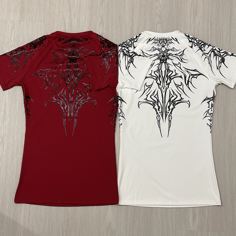 Exclusive Blockbuster! Bd Gothic Pattern Compression Fitness Short-Sleeve Top!