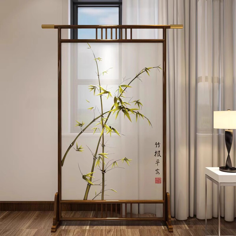 New Chinese-Style Double-Sided Embroidered Screen, Solid Wood Partition for Entryway, Living Room, Facing Door, Tea Room, Movable Screen New Chinese-Style Double-Sided Embroidered Screen, Solid Wood Partition for Entryway, Living Room, Facing Door, Tea Room, Movable Screen