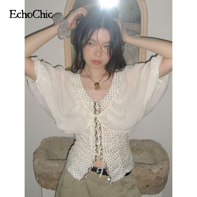 Echochic'Wind-Through Plain Shirt' Puff Sleeve Sun Protection Blouse Batwing Sleeve Lightweight Short Top for Petite Figures Echochic'Wind-Through Plain Shirt' Puff Sleeve Sun Protection Blouse Batwing Sleeve Lightweight Short Top for Petite Figures