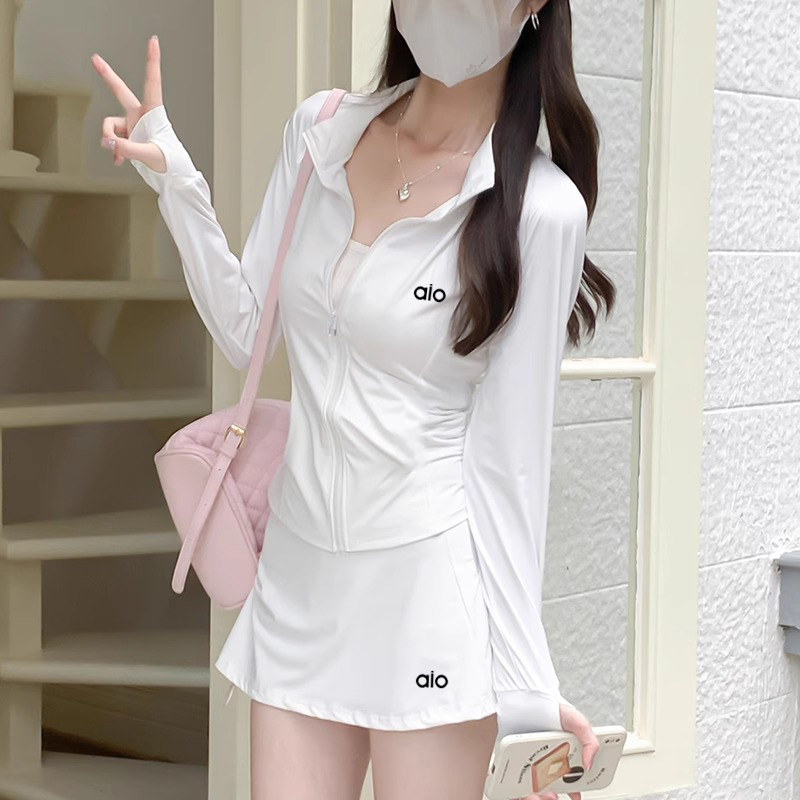 2025 Stand-Up Collar Tennis Ice Silk Sun Protection Clothing Casual Sportswear Set Yoga Wear Running Fashion Short Skirt Two-Piece Set 2025 Stand-Up Collar Tennis Ice Silk Sun Protection Clothing Casual Sportswear Set Yoga Wear Running Fashion Short Skirt Two-Piece Set
