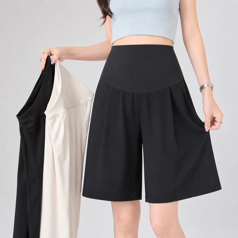 Maternity Pants for Summer, Thin Style, New Casual Black Shorts for Petite Women, Large Size Wide-Leg Shorts, Summer Wear Maternity Pants for Summer, Thin Style, New Casual Black Shorts for Petite Women, Large Size Wide-Leg Shorts, Summer Wear