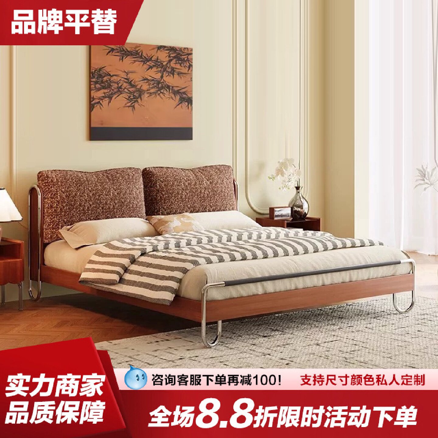 法式復古實木流影牀布藝牀家用臥室中古風1.8m2025新款主臥室大牀