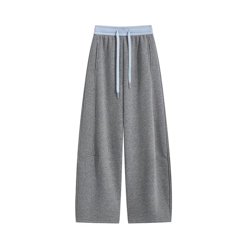 2026 Autumn/Winter New Color-Block Drawstring Curved Wide-Leg Sweatpants High-Waisted Draped Loose Casual Pants 26102