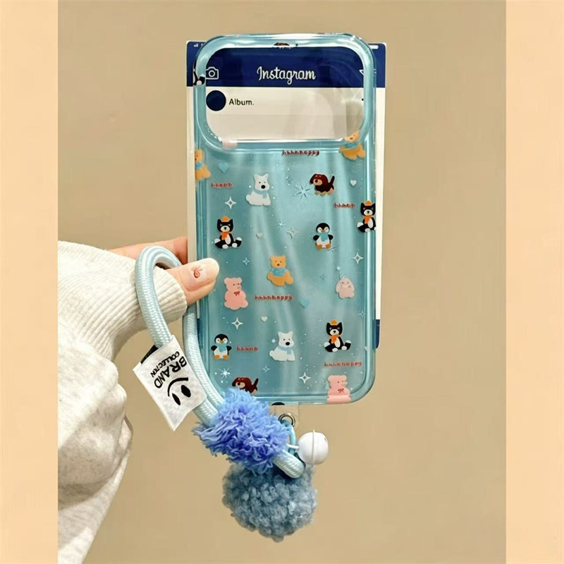 Japanese Demiu Laser Cute Jellycat West Highland Penguin Phone Case for Apple 17 Pro Max iPhone 16 New Model 15 Pro with Lanyard 14 Anti-Drop Protective Case for Women 17