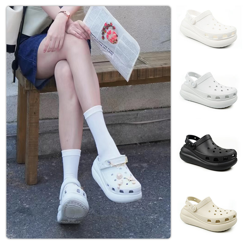 Crocs Classic Puff Height-Increasing Clogs Unisex Beach Shoes Lightweight Sandals 207521