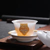 Light Luxury High-End Ice Jade Porcelain Tea Set for Home Use, Dehua Jade Porcelain with Gold-Painted Lid Bowl and Teacup, Suitable for Commercial Use and Gift Giving