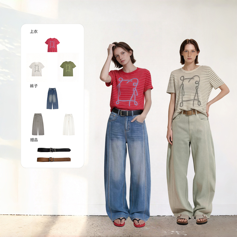 Zj Insight/Three-Dimensional Textured T-Shirt/Micro-Curved Knife-Cut Jeans Zj Insight/Three-Dimensional Textured T-Shirt/Micro-Curved Knife-Cut Jeans