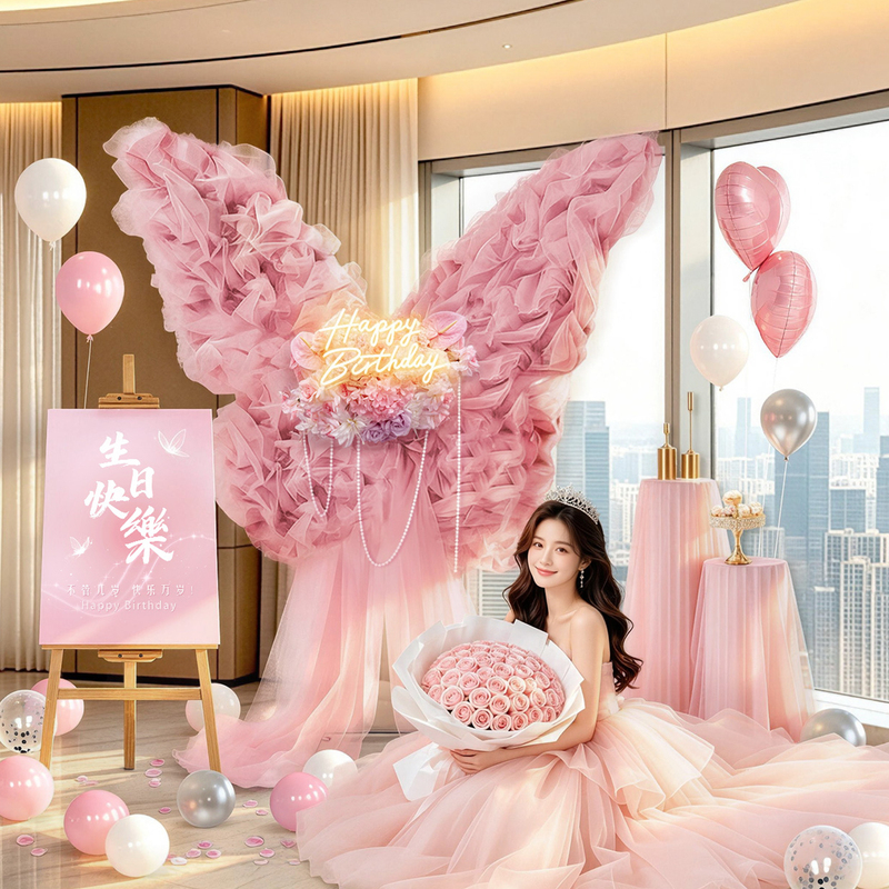 Trendy Oversized Butterfly Kt Board Mesh Birthday Proposal Valentine's Day Atmosphere Scene Setup Dressing Gown Background with a High-End Feel