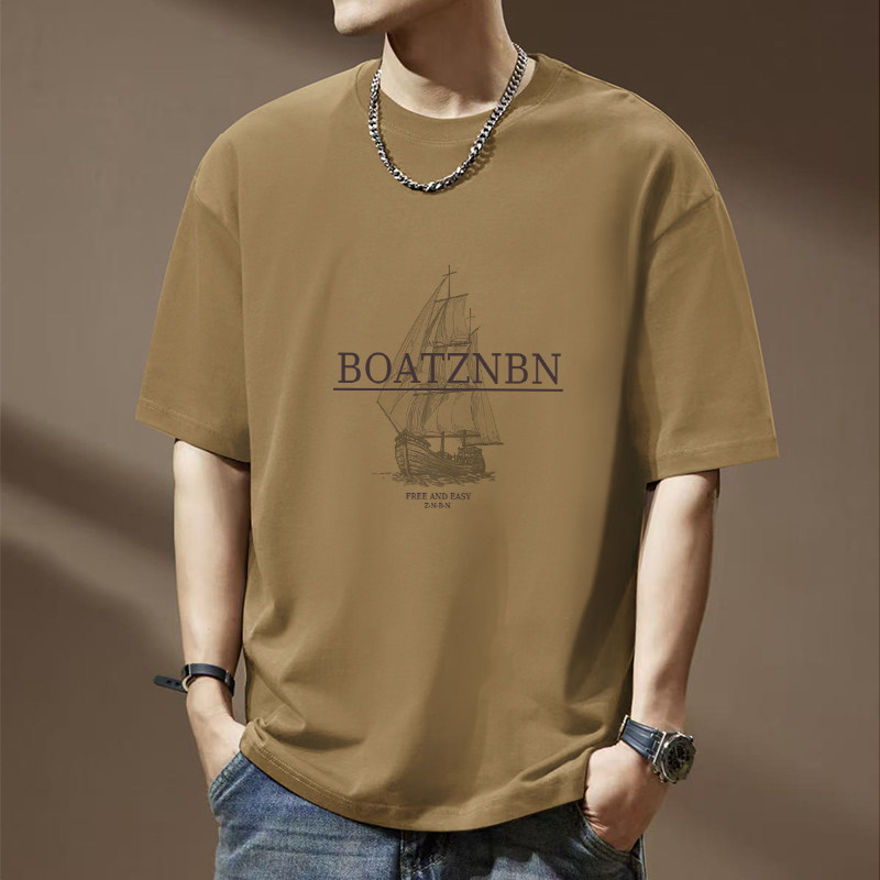 Xiahu Shijia Heavyweight Pure Cotton Short-Sleeve T-Shirt for Men, Summer Casual Loose Fit, Large Size, Trendy Round Neck, Printed Half-Sleeve