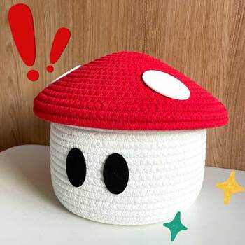 Small mushroom storage basket desktop snack groceries cosmetics sorting box household key storage basket cotton rope knitted