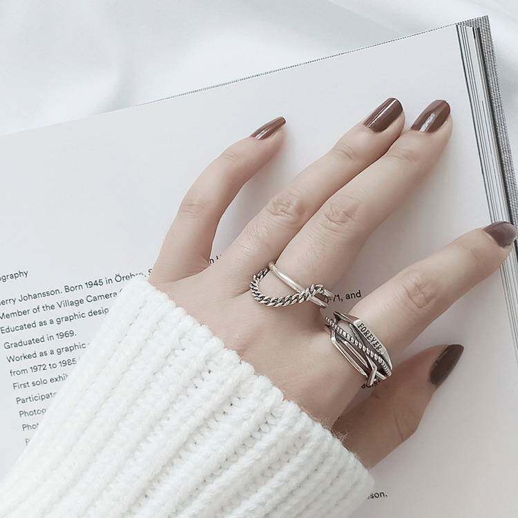 S925 sterling silver ring for women ins fashion index finger simple internet celebrity personality cool style adjustable fashion ring