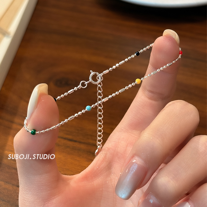S925 Sterling Silver Rainbow Bean Bracelet for Women, Light Luxury Niche Design, Exquisite Stackable Bracelet, Super Beautiful S925 Sterling Silver Rainbow Bean Bracelet for Women, Light Luxury Niche Design, Exquisite Stackable Bracelet, Super Beautiful