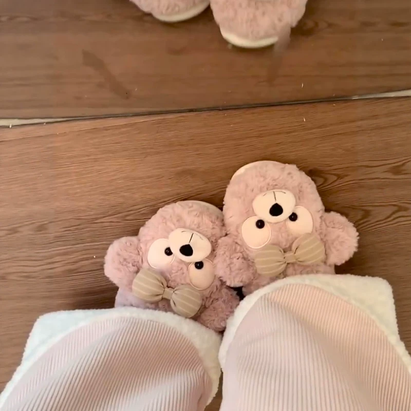 Домашние тапочки Duffy Bear из хлопка, женские зимние плюшевые тапочки для дома, тихие, с толстой подошвой, тёплые, нескользящие, стиль 2025