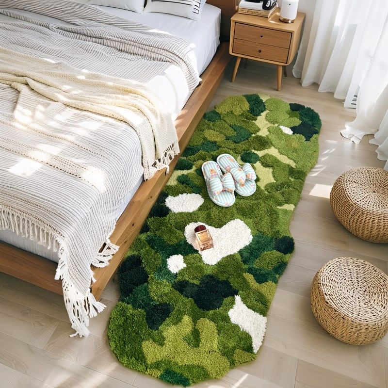 Forest moss carpet bedroom bedside carpet 2025 new ins style room R transformation high-end plush floor mat