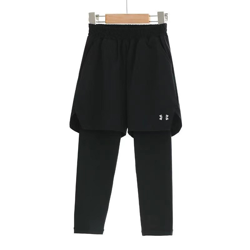 Outlet Boys' and Girls' Quick-Drying Pants, Fake Two-Piece Fitness Running Training Leggings