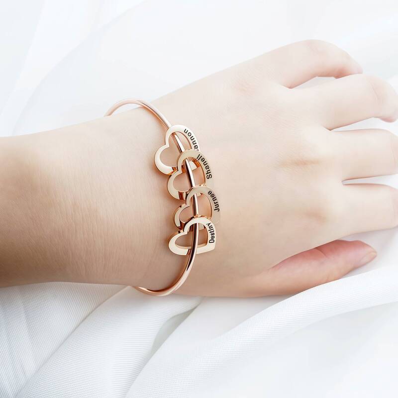 Personalized Customizable Name-Engraved Stainless Steel Curved Heart Bracelet for Women, European and American Style with Two Types of Clasps